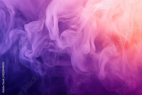 Abstract banner template with smog effect background. Smoke, fog or dust with color gradient purple to pink.