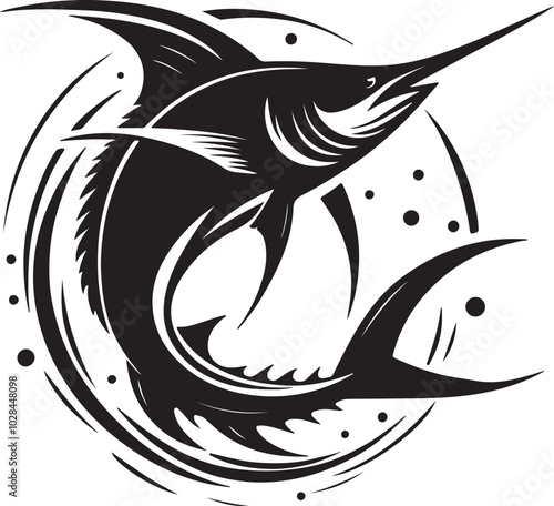 silhouette vector swordfish black and white white background