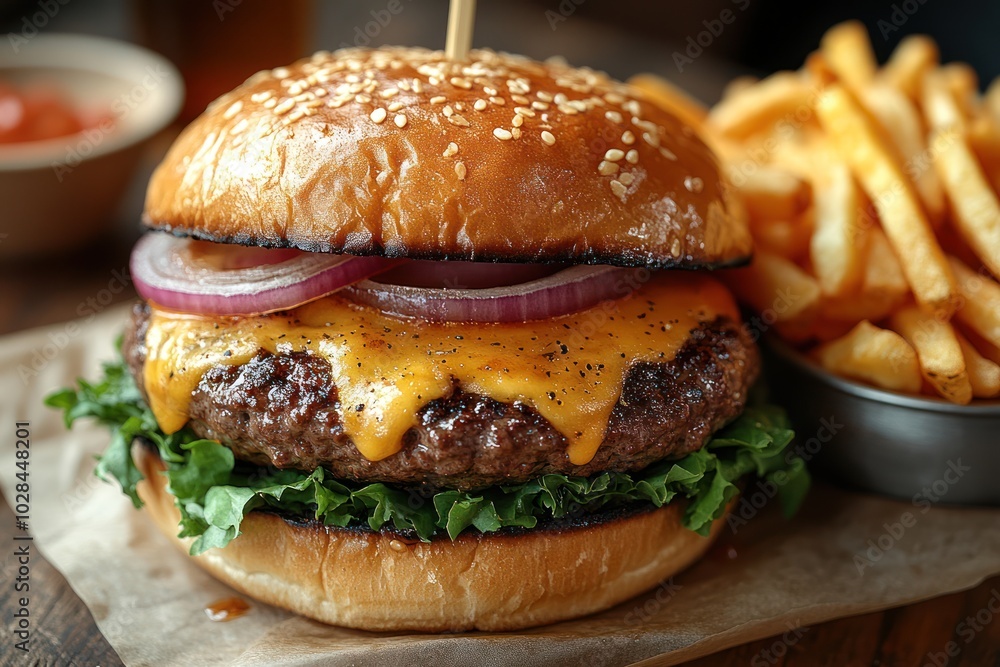 Juicy Cheeseburger with Crispy Fries Juicy Cheeseburger with Crispy Fries