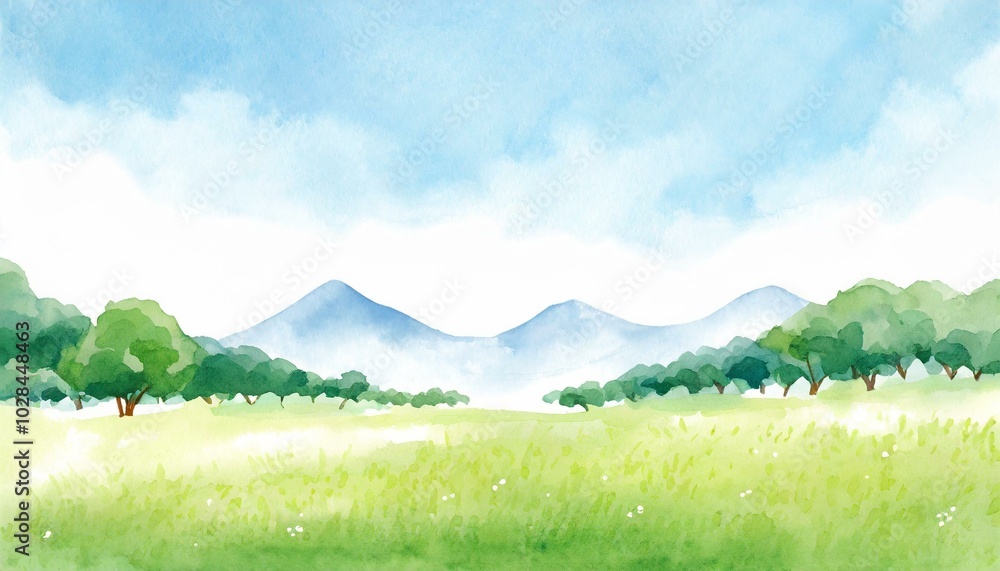 Fototapeta premium 穏やかな草原の風景画