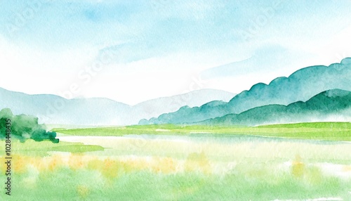 穏やかな草原の風景画