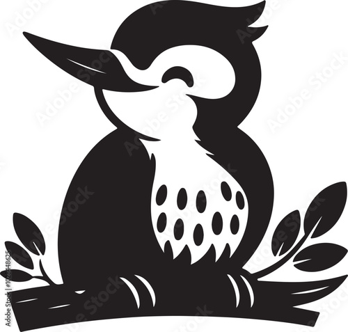 silhouette vector woodpecker black and white background.eps photo