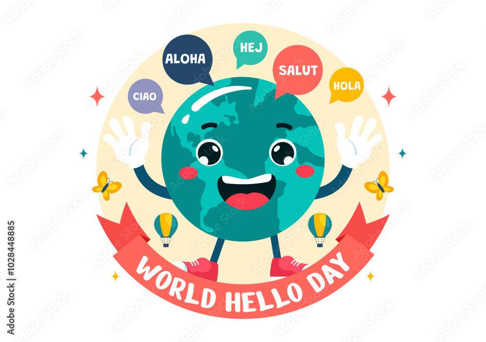 Obraz premium World Hello Day Vector Illustration on November 21 with Speech Bubbles Displaying Greetings in Multiple Languages from Around the in a Background