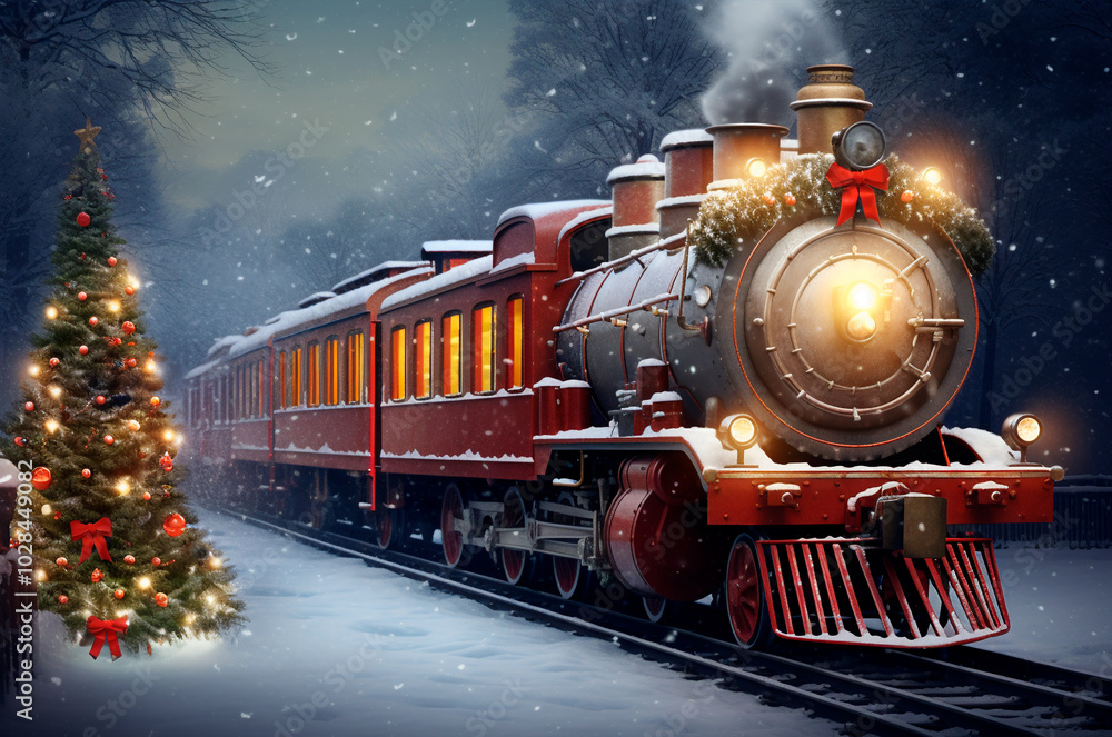Night Christmas train. Christmas card Night Christmas train. Christmas card