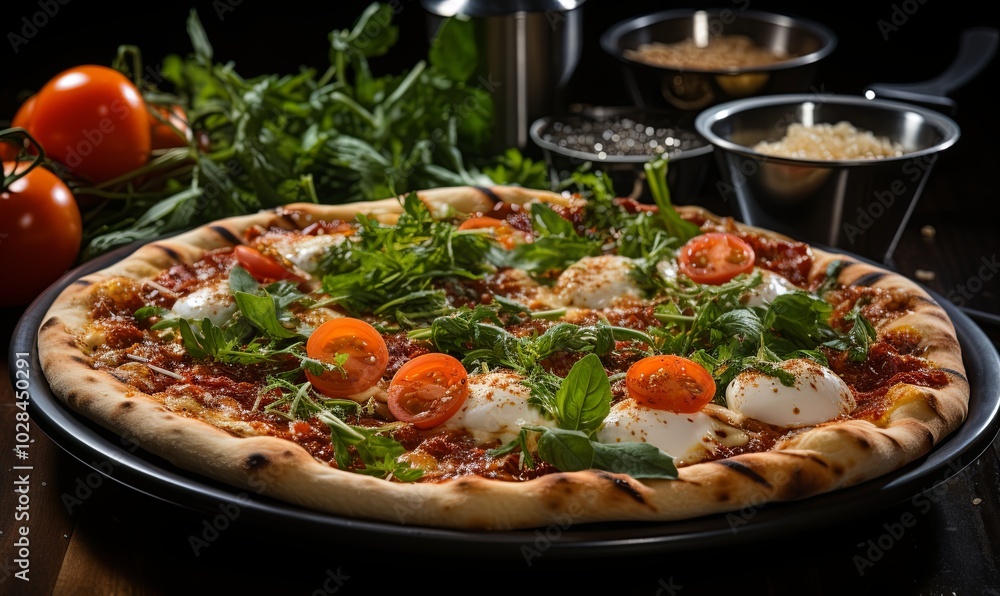 Margherita Pizza on Topped Pan Margherita Pizza on Topped Pan