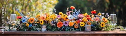 Wallpaper Mural Whimsical wildflower arrangement, vibrant display of colorful wildflowers, poppies, daisies and sunflowers Torontodigital.ca