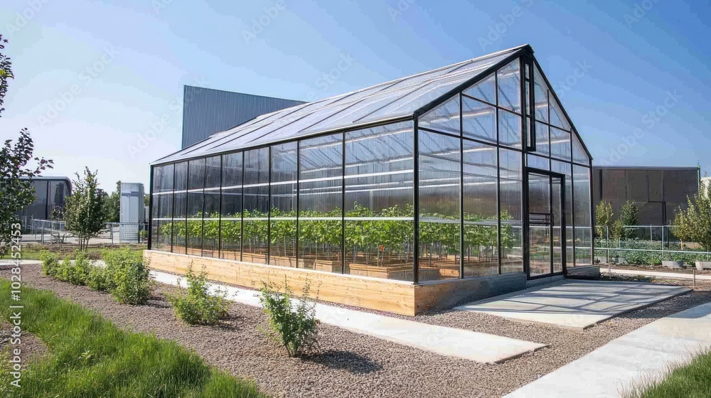 Modern Greenhouse with Glass Panels and Wooden Base Modern Greenhouse with Glass Panels and Wooden Base