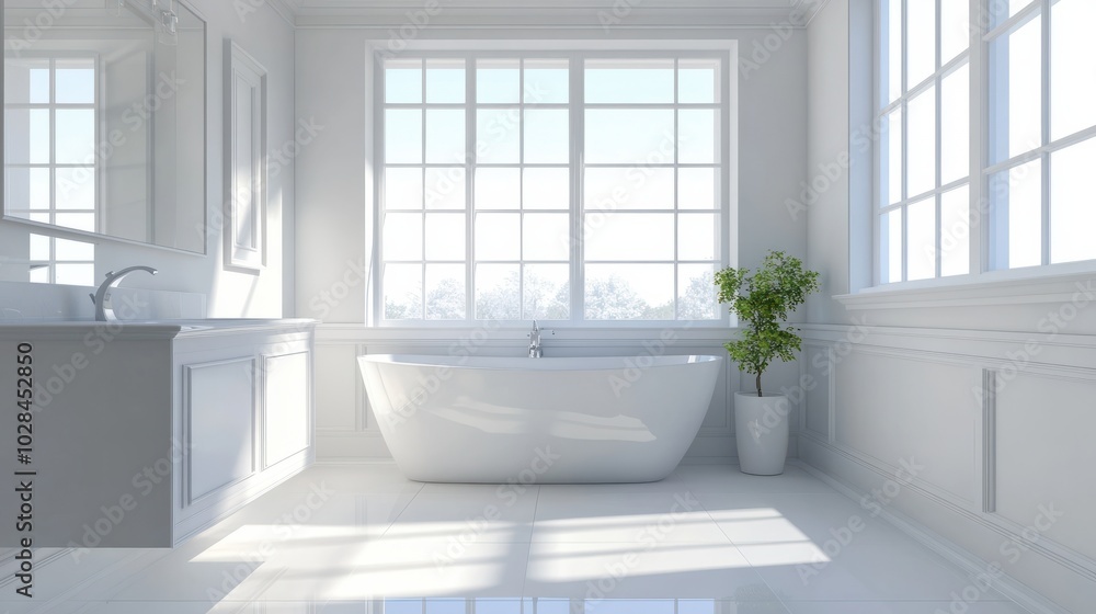 Bright bathroom interior with white tones wall Bright bathroom interior with white tones wall