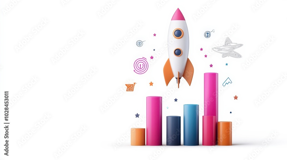 Colorful Rocket Launching with Growth Bar Graphs Colorful Rocket Launching with Growth Bar Graphs