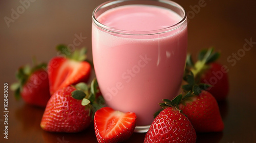 Smooth strawberry milk with bright pink color served