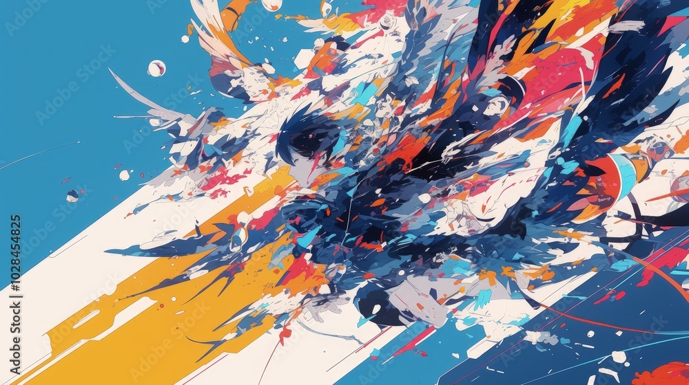 Abstract Anime with Vibrant Colors and Bold Strokes Abstract Anime with Vibrant Colors and Bold Strokes