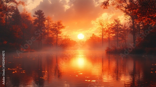 Serene Sunset Over Calm Water with Orange Reflections