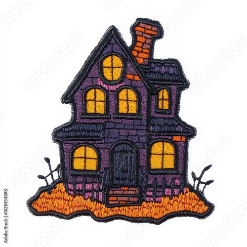 A spooky house embroidered patch badge on isolated white background, vector badge and patch collection for print or embroidery