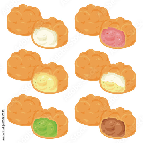 カットされたシンプルシュークリームセット2