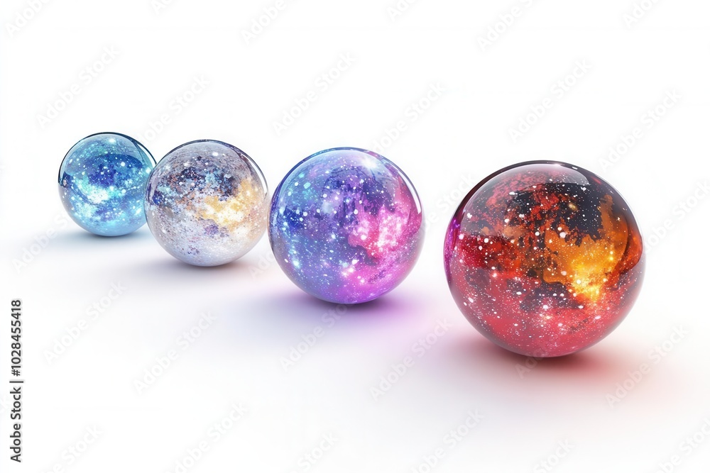 Colorful cosmic spheres on a white isolated background. Colorful cosmic spheres on a white isolated background.