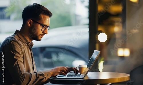 Tunisian Man Focused on Emails in Cozy Cafe