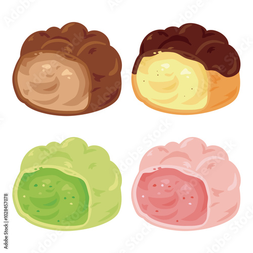 カットされた色々なシュークリームセット