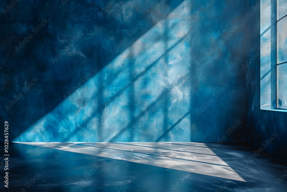 Photography and Front View of Minimalist Sleek and Mysterious Empty Dark Blue Studio Background, Perfect for Elegant Visuals. Shadow on Wall Photography and Front View of Minimalist Sleek and Mysterious Empty Dark Blue Studio Background, Perfect for Elegant Visuals. Shadow on Wall