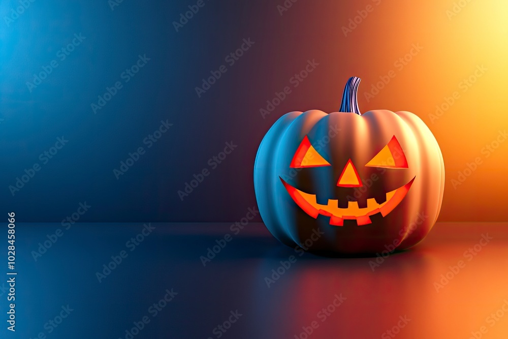 Halloween pumpkin on neon gradient background. 3D Rendering illustration with generative ai Halloween pumpkin on neon gradient background. 3D Rendering illustration with generative ai