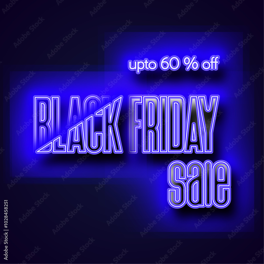 Obraz premium Black Friday sale sign featuring vibrant neon blue text, attracting attention with its bold and eye-catching design