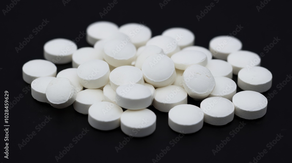 White Pills on Black Background White Pills on Black Background