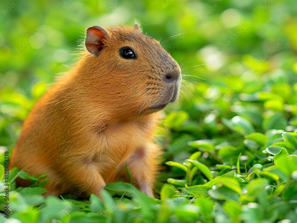 Small capybara chilling on lush grass
Small capybara chilling on lush grass