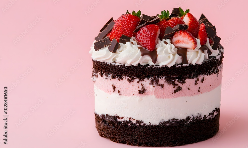 Strawberry chocolate whipped cream cake, Generative AI Strawberry chocolate whipped cream cake, Generative AI