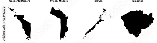 Occidental Mindoro, Oriental Mindoro, Palawan, Pampanga outline maps