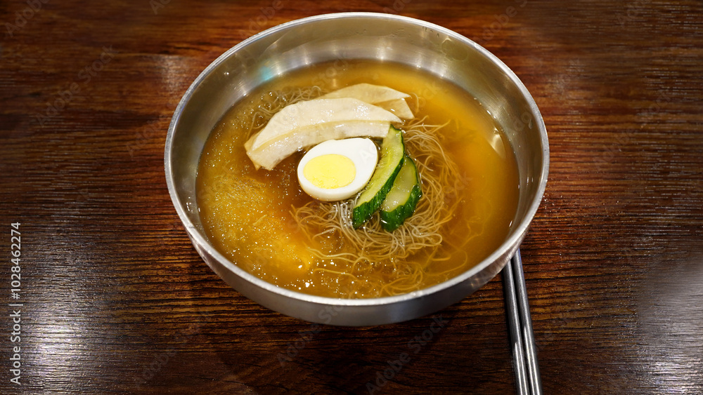 Korean Noodles , with Chopsticks, Traditional Summer Dish Korean Noodles , with Chopsticks, Traditional Summer Dish