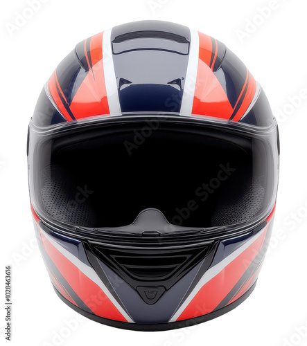 Helmet with a red and white design isolated on transparent background. photo