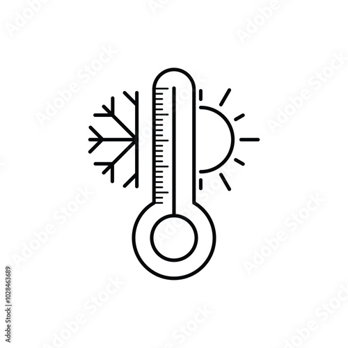 Weather temperature thermometer line icon. linear style sign for mobile concept and web design. Thermometer with sunny and freezy weather outline vector icon. Symbol, logo illustration