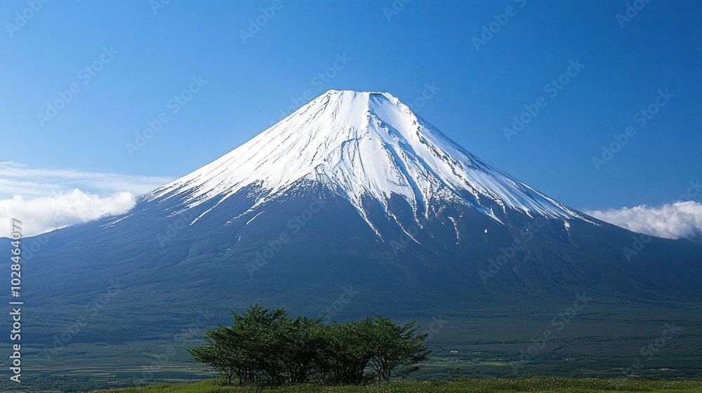 Snow-Capped Mountain Peak with Lush Green Foliage at the Base Snow-Capped Mountain Peak with Lush Green Foliage at the Base