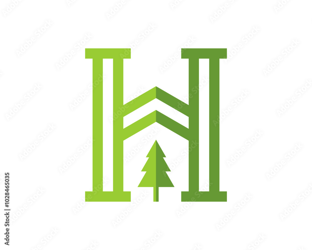 Letter H with green tree vector logo Letter H with green tree vector logo
