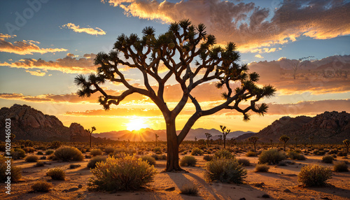 Coucher de soleil sur le désert de Joshua Tree photo