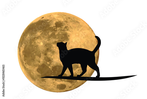 The silhouette of a cat with a night moon.