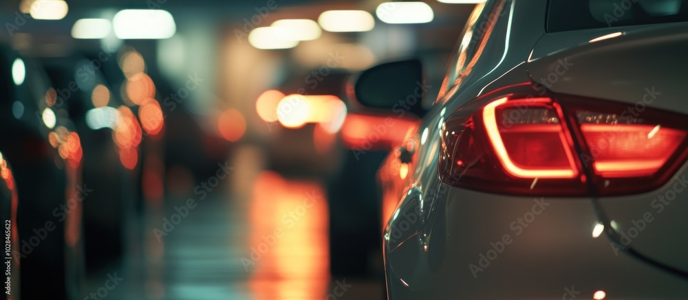Car Tail Lights in Parking Garage Car Tail Lights in Parking Garage