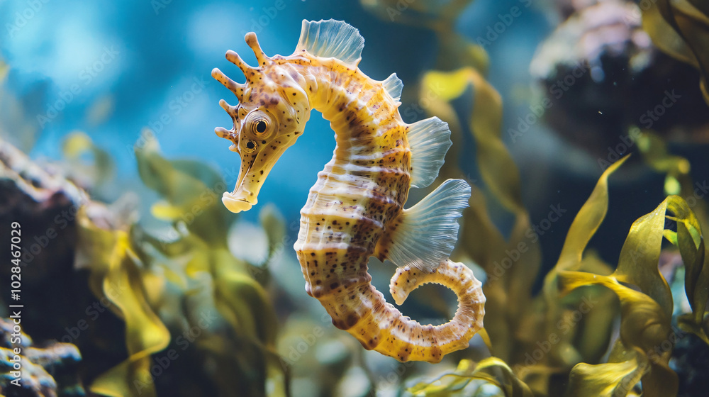 A beautiful seahorse hiding among seaweed A beautiful seahorse hiding among seaweed
