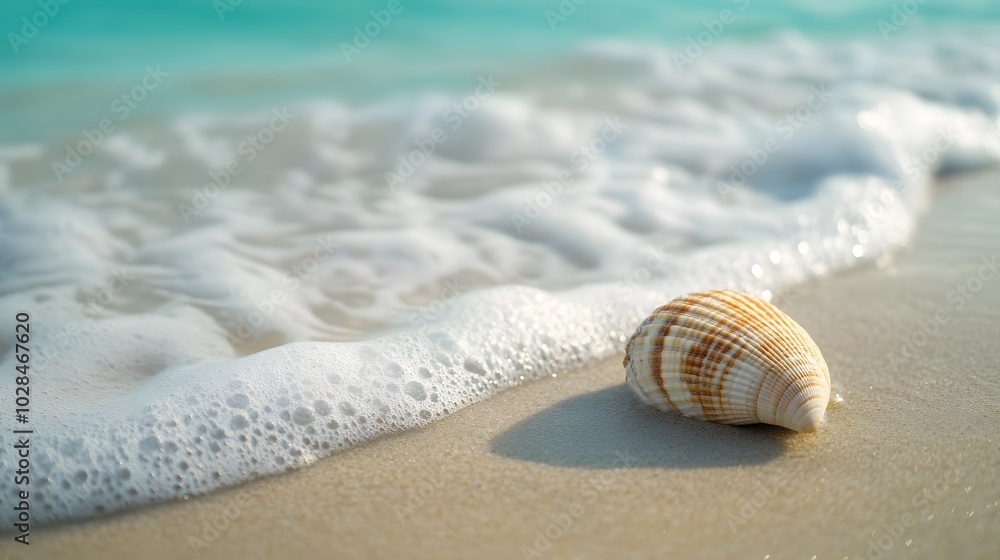37. A simple beach scene with a single seashell lying in the sand 37. A simple beach scene with a single seashell lying in the sand