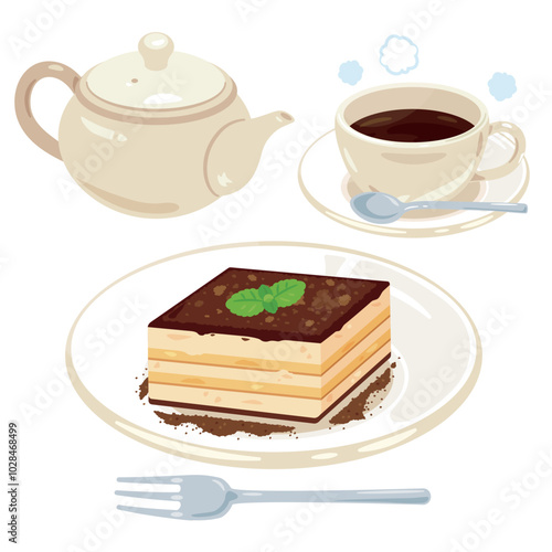 皿に盛られたティラミスとコーヒーセット