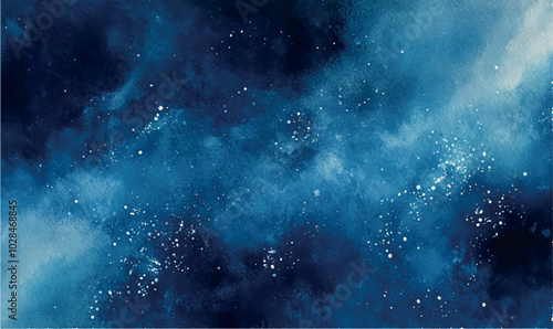 Watercolor deep blue background with subtle watercolor washes and small bright accents resembling the glow of stars on a frosty night	
