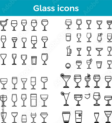 Glass icons vector container drinking vessel kitchenware beverage clear design illustration