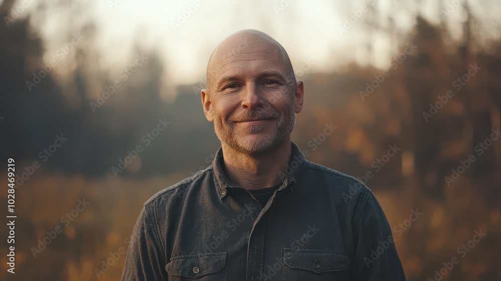 Portrait of bald man smiling outdoors Portrait of bald man smiling outdoors