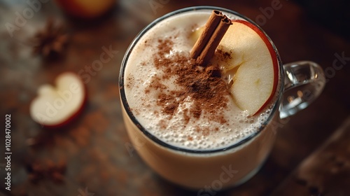 Apple Cinnamon Smoothie in a Clear Glass with a Cinnamon Stick