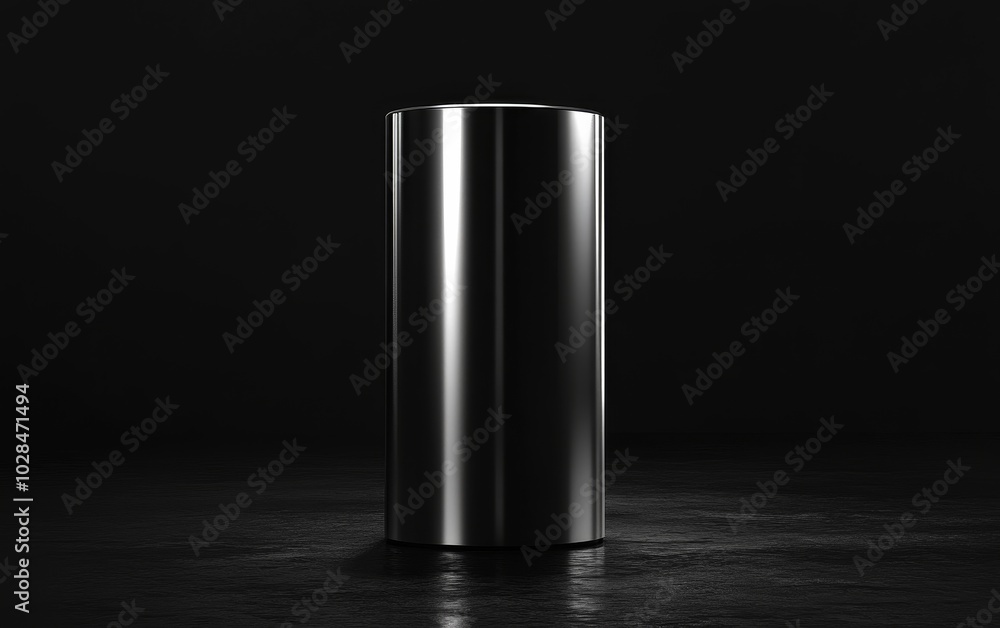 A sleek, metallic cylindrical object stands against a dark background, emphasizing its reflective surface. A sleek, metallic cylindrical object stands against a dark background, emphasizing its reflective surface.