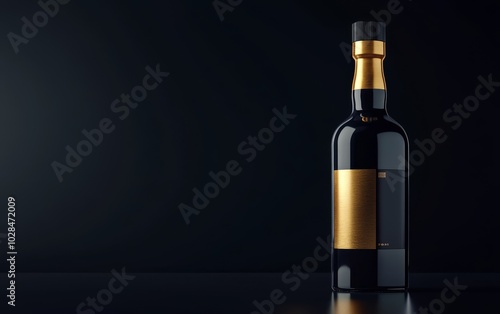 A sleek black bottle with a gold accent against a dark background, suggesting luxury and sophistication.