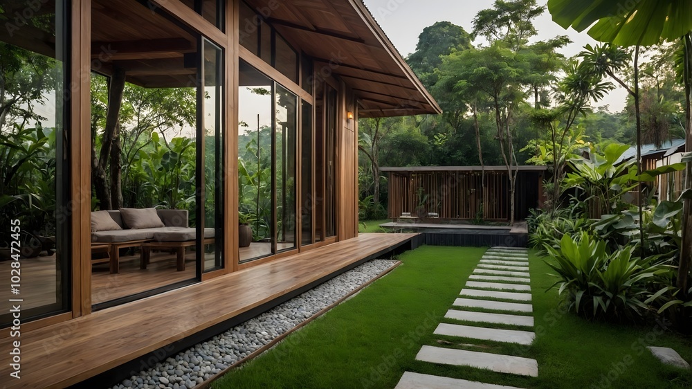 AI-Generated Image of Minimalist Modern Wooden House in the nature. AI-Generated Image of Minimalist Modern Wooden House in the nature.