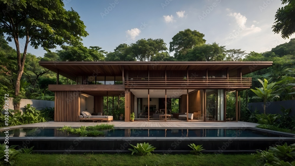 AI-Generated Image of Minimalist Modern Wooden House in the nature. AI-Generated Image of Minimalist Modern Wooden House in the nature.