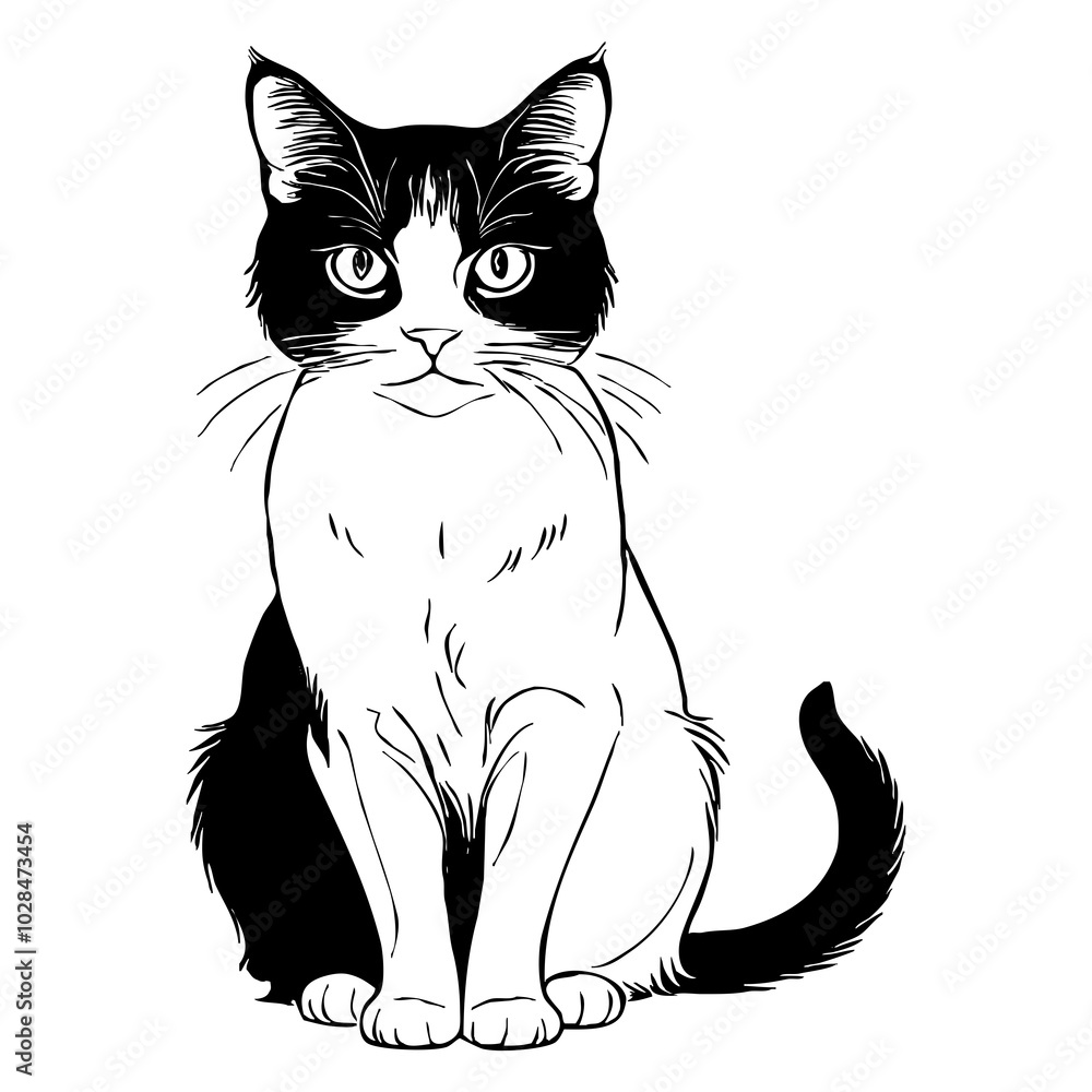 Obraz premium Cat . Animal black and white illustration . Logo design, for use in graphics.