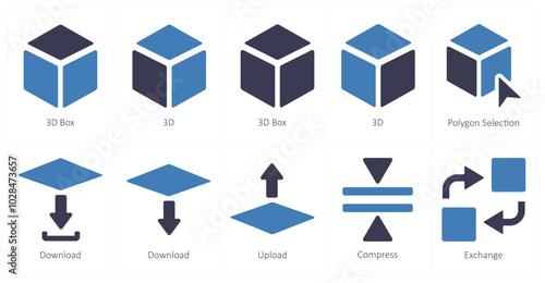 A set of 10 editing tools icons as 3d box, 3d, polygon selection
