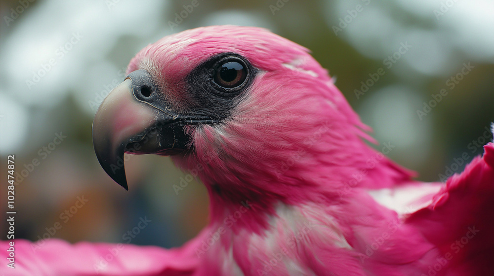 Obraz premium close up of an eagle with pink plumage in the forest